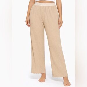 Lounge Waffle Knit Wide Leg Lounge Pants Scalloped Hem Neutral